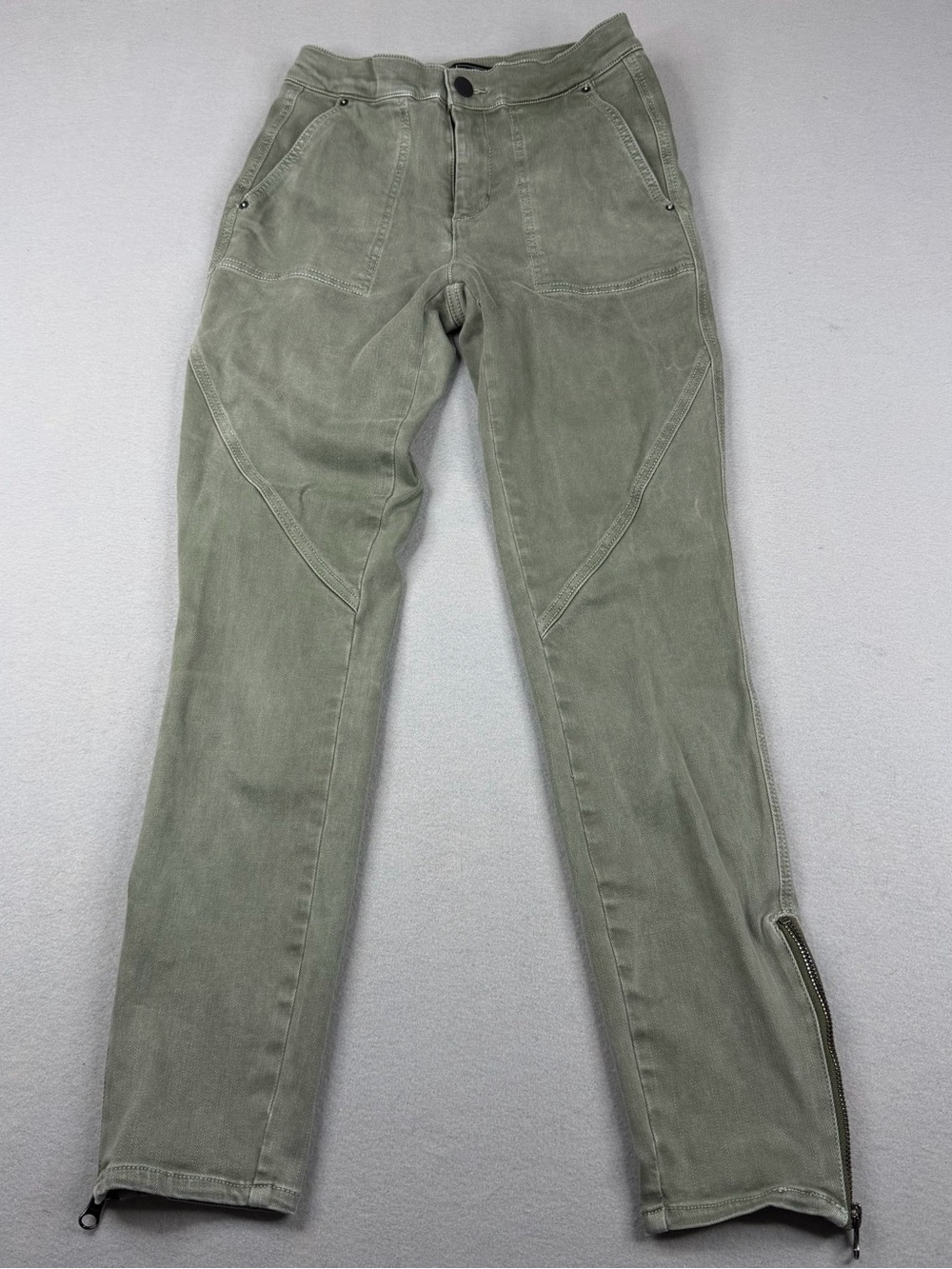 AYR Pants Womens 2 Sage Green Moto Utility Slim Ankle Zip Stretch Cotton